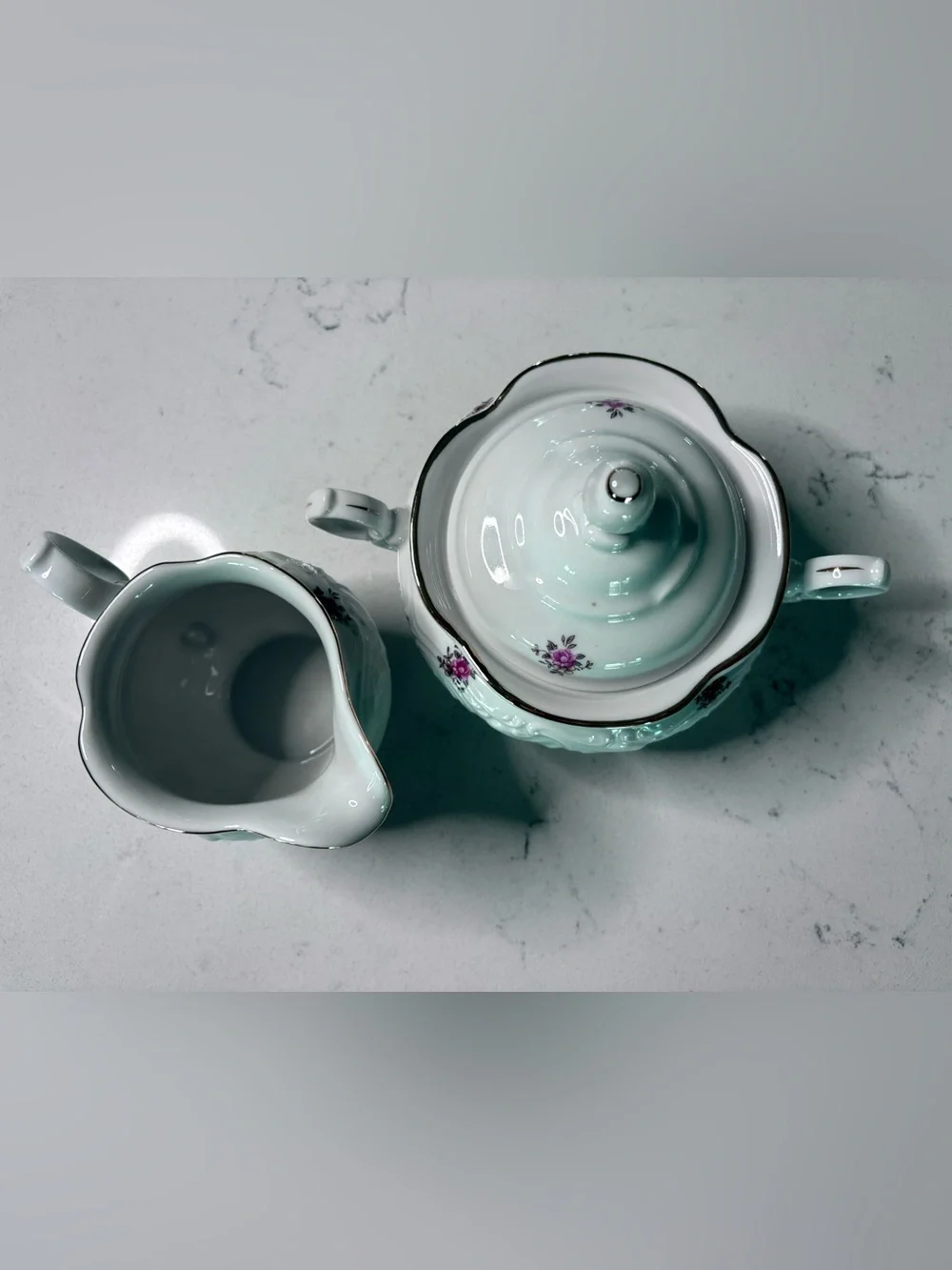 Vintage Wakbrzygh Poland Rose Sugar Bowl & Creamer Set